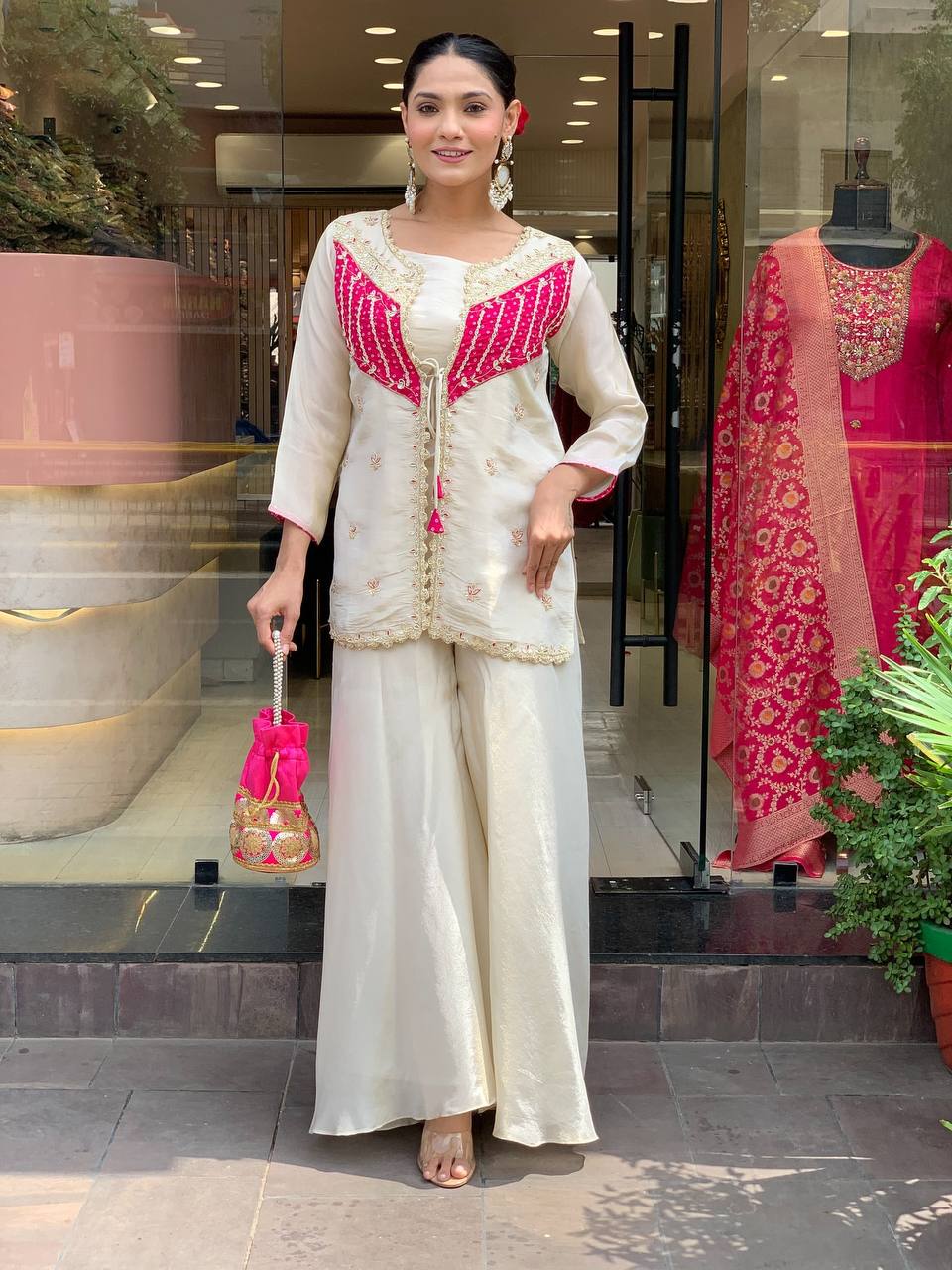 Trendy White Silk With Embroidery Work Co-ord Set
