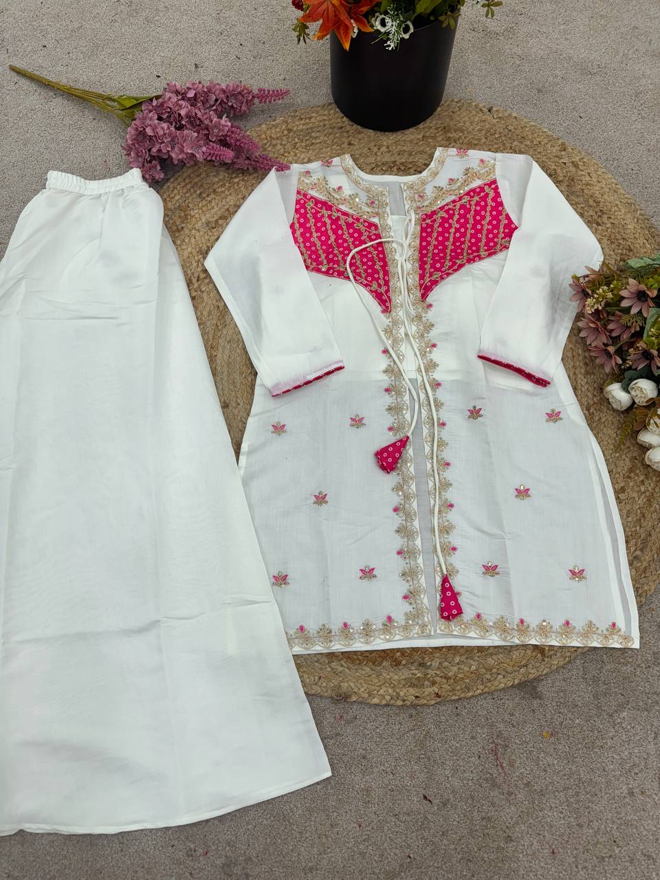 Trendy White Silk With Embroidery Work Co-ord Set