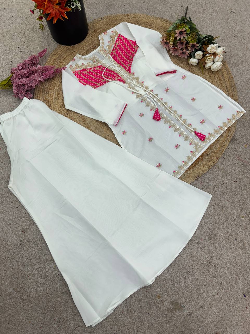 Trendy White Silk With Embroidery Work Co-ord Set