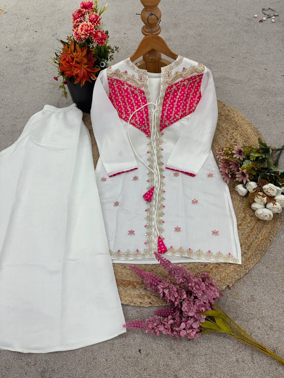 Trendy White Silk With Embroidery Work Co-ord Set