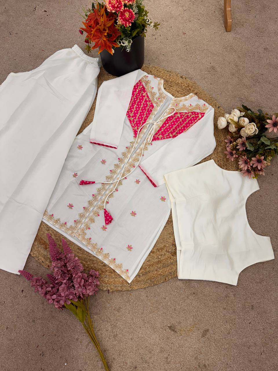 Trendy White Silk With Embroidery Work Co-ord Set