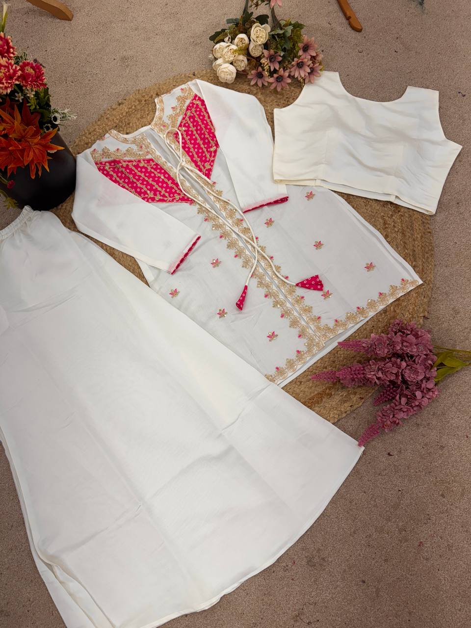 Trendy White Silk With Embroidery Work Co-ord Set