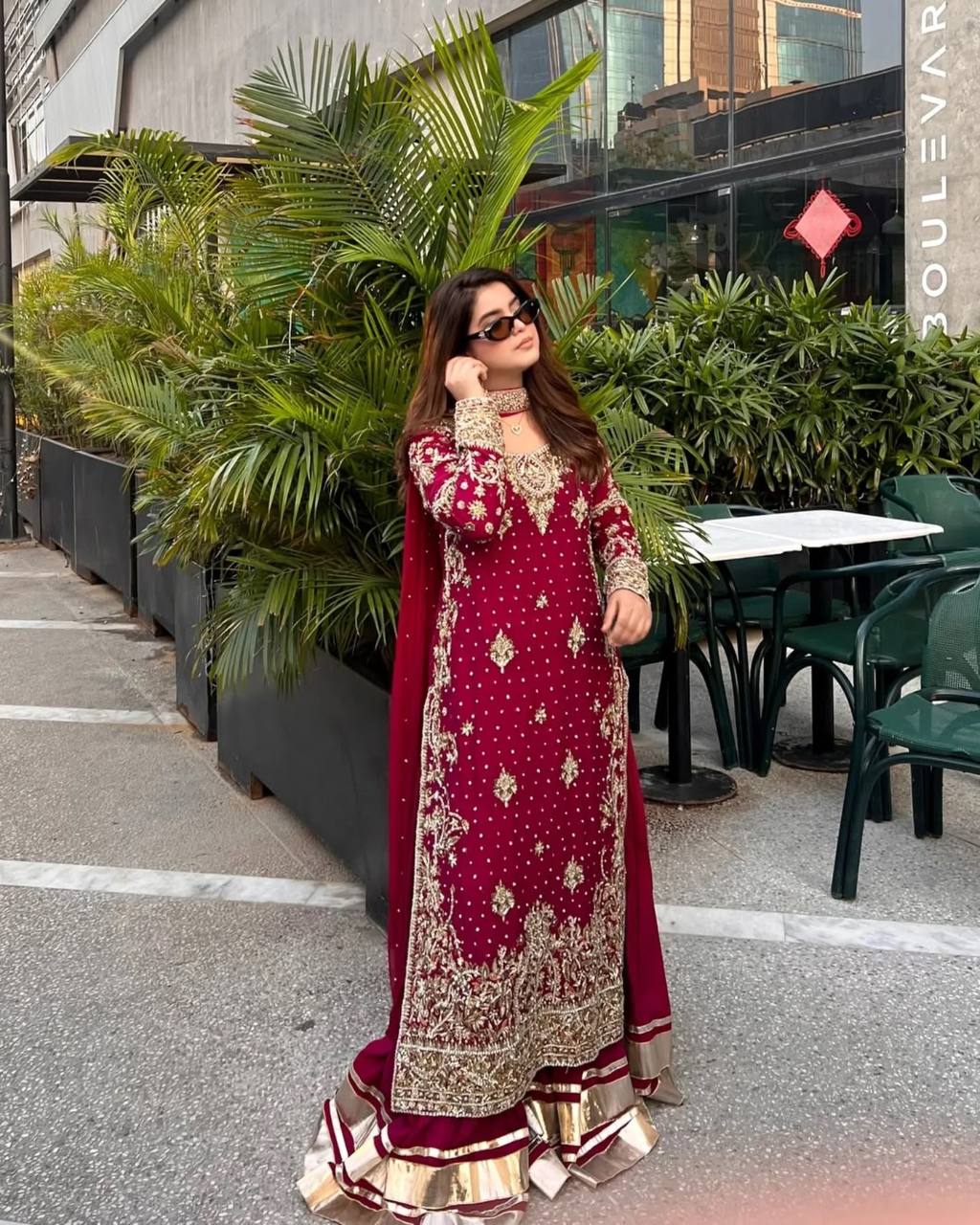 Wonderful Red Color Georgette Sequence Work Sharara Suit