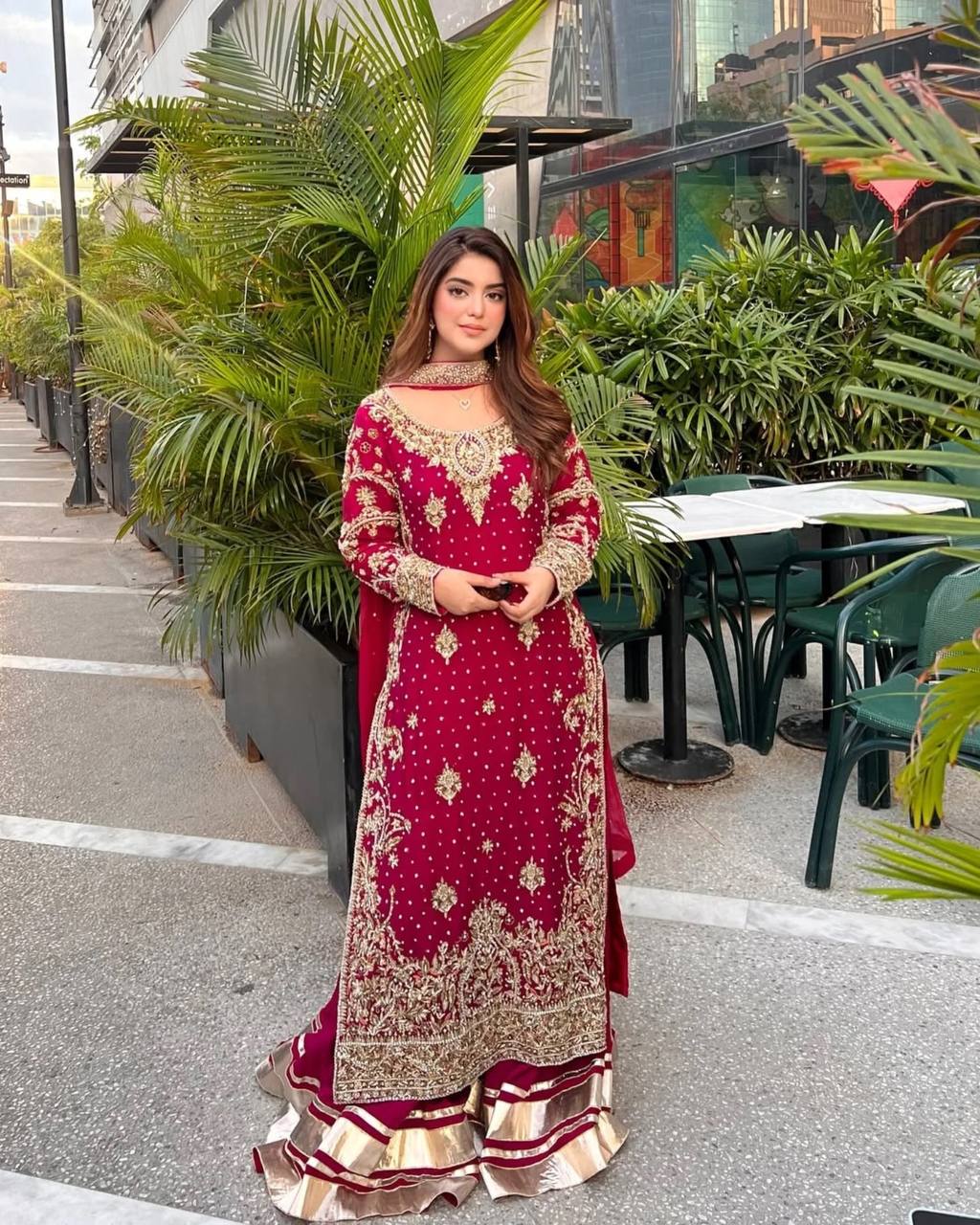 Wonderful Red Color Georgette Sequence Work Sharara Suit