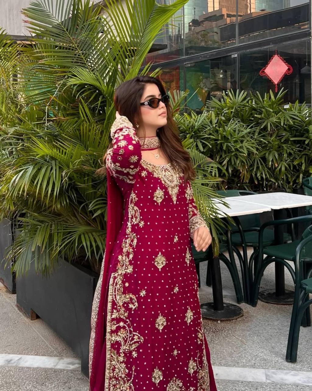 Wonderful Red Color Georgette Sequence Work Sharara Suit