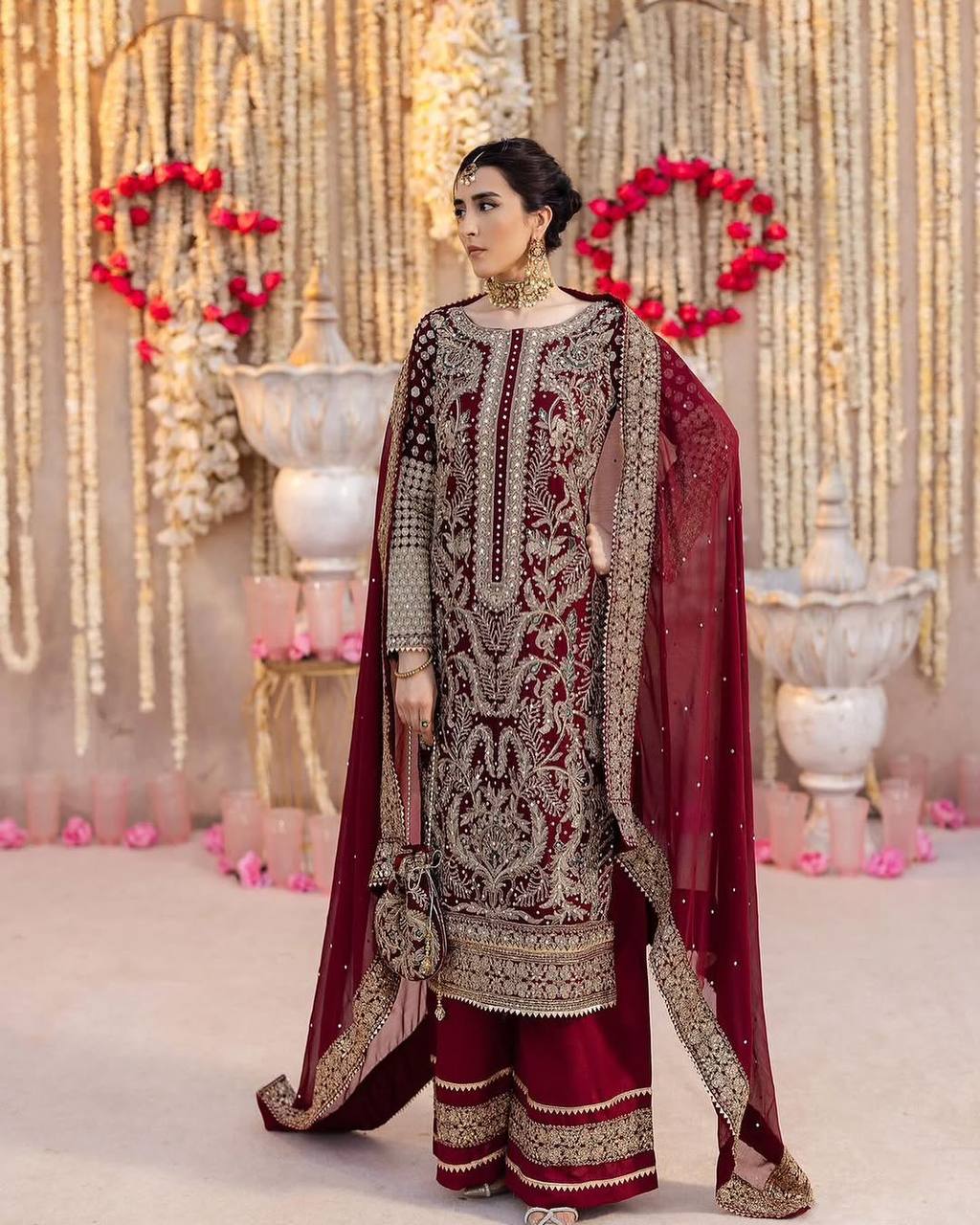 Stylish Red Color Georgette Sequence Work Straight Salwar Suit