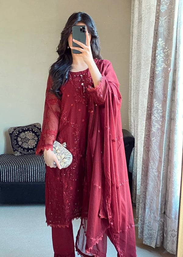 Awesome Maroon Georgette Sequence Work Salwar Suit