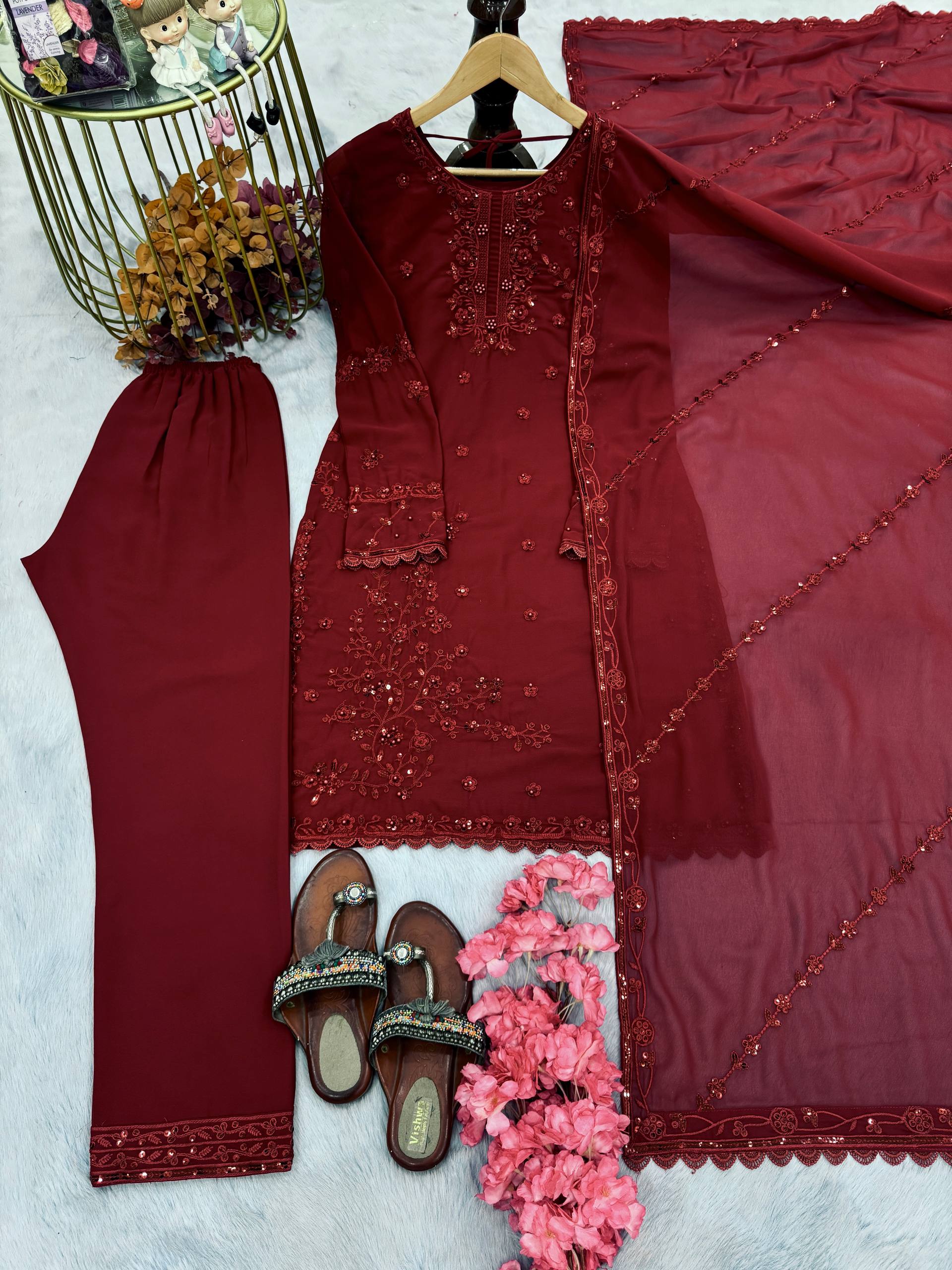 Awesome Maroon Georgette Sequence Work Salwar Suit