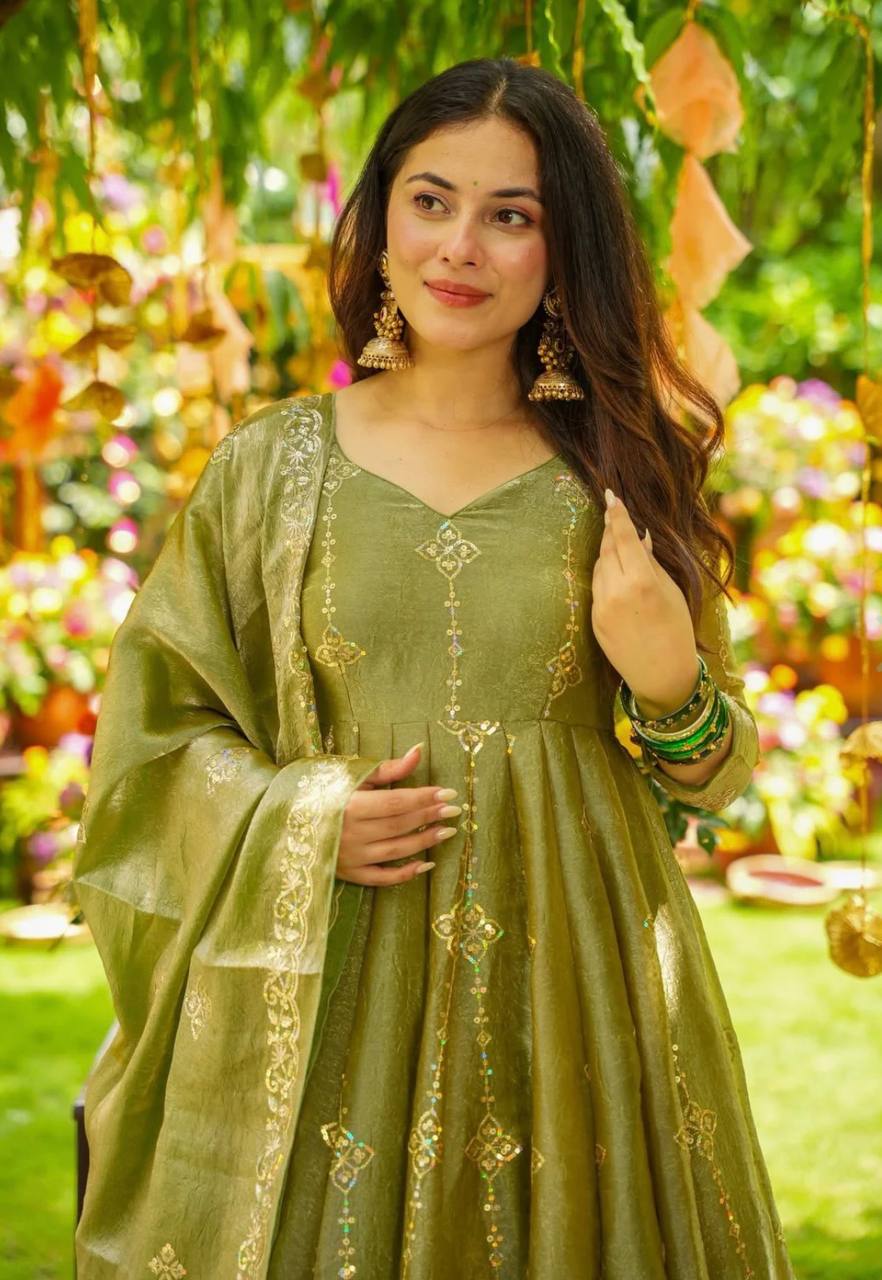 Pretty Pink Color Sequence Work Silk Gown With ShararaSuit
