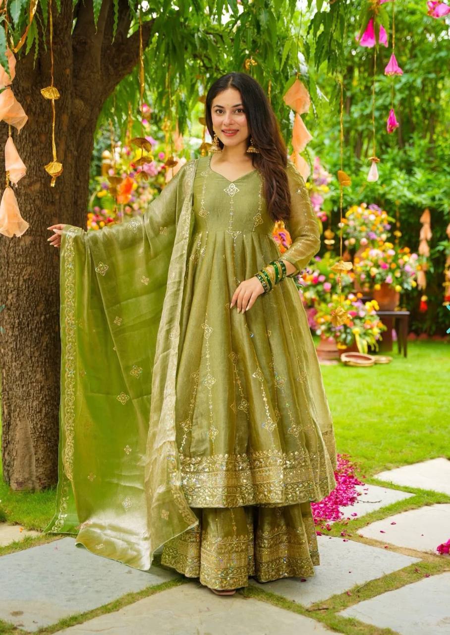 Pretty Pink Color Sequence Work Silk Gown With ShararaSuit