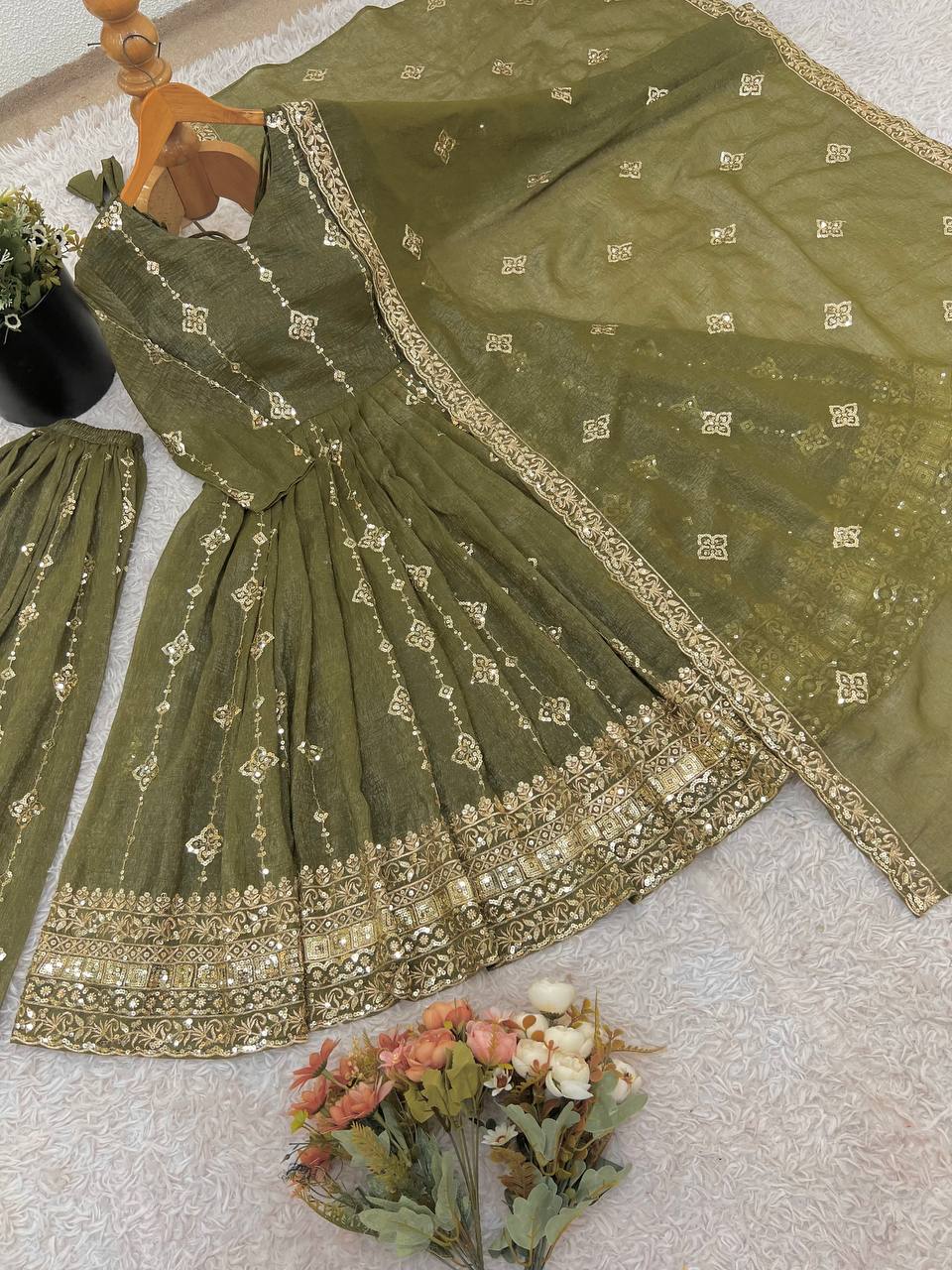 Pretty Pink Color Sequence Work Silk Gown With ShararaSuit