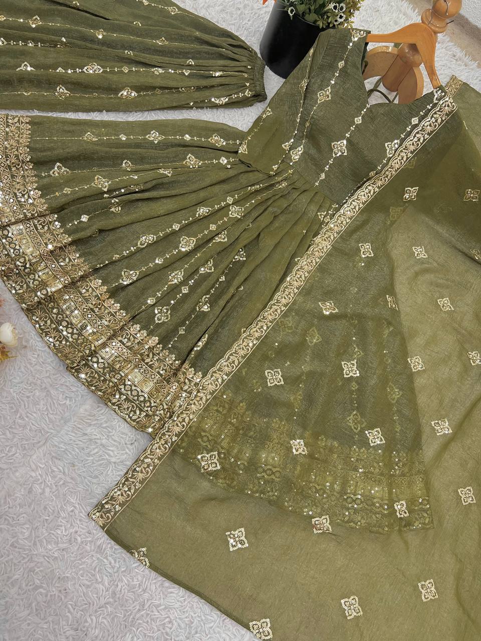 Pretty Pink Color Sequence Work Silk Gown With ShararaSuit