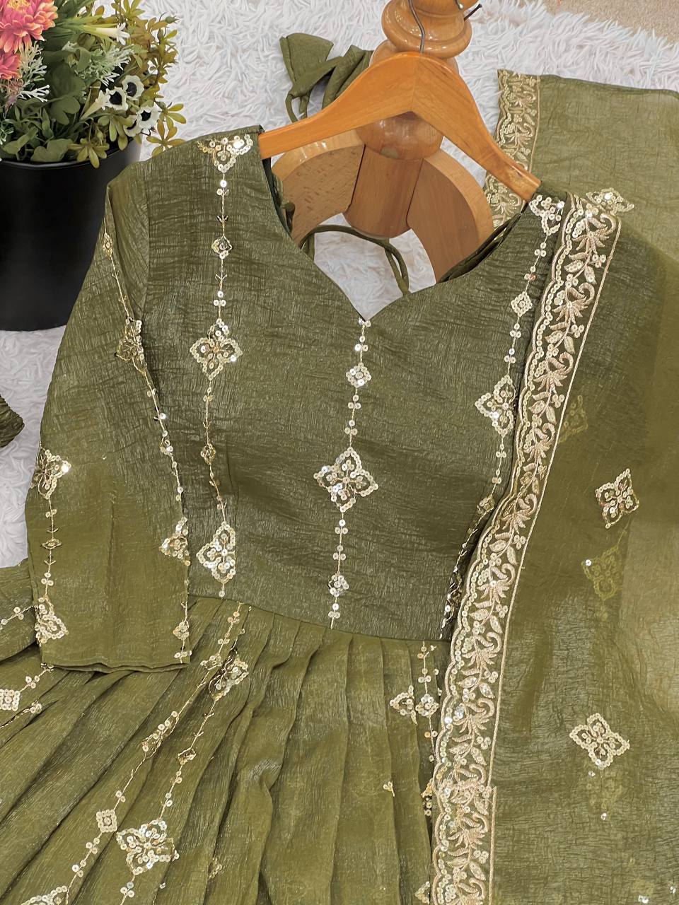 Pretty Pink Color Sequence Work Silk Gown With ShararaSuit
