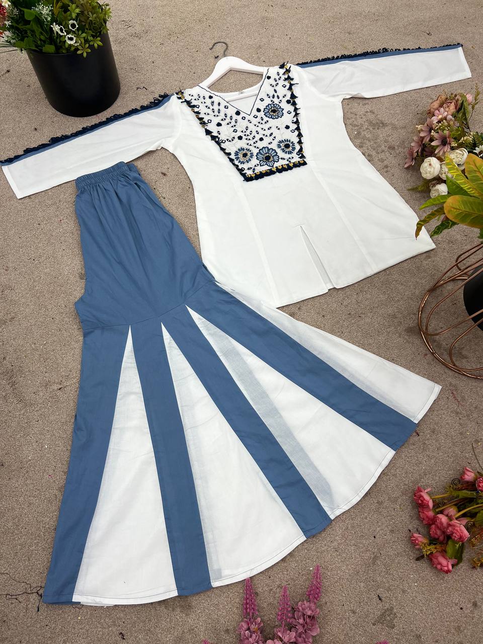 Stylish White Silk With Embroidery Work Co-ord Set