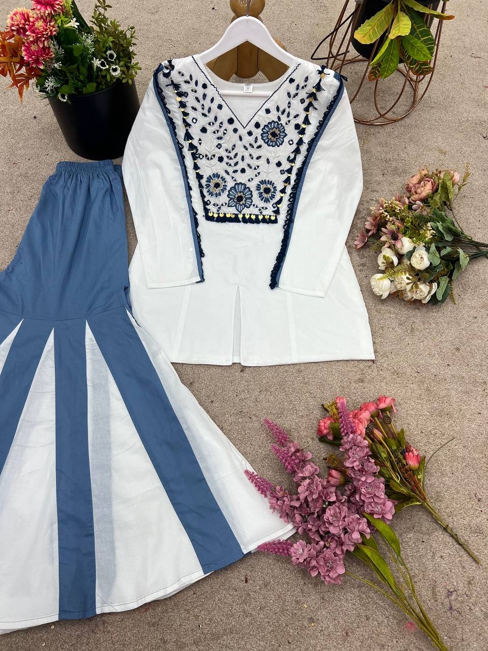 Stylish White Silk With Embroidery Work Co-ord Set