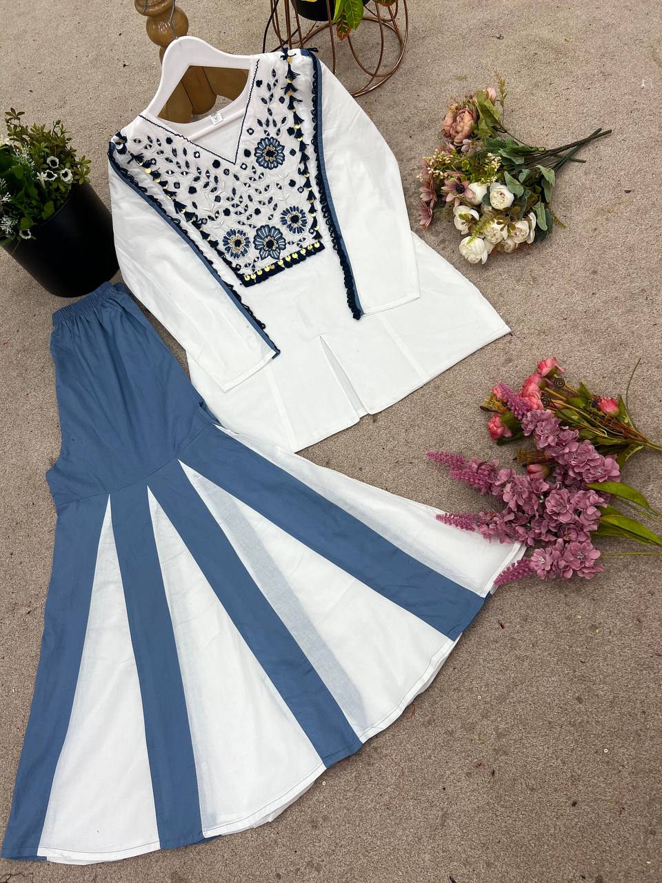 Stylish White Silk With Embroidery Work Co-ord Set
