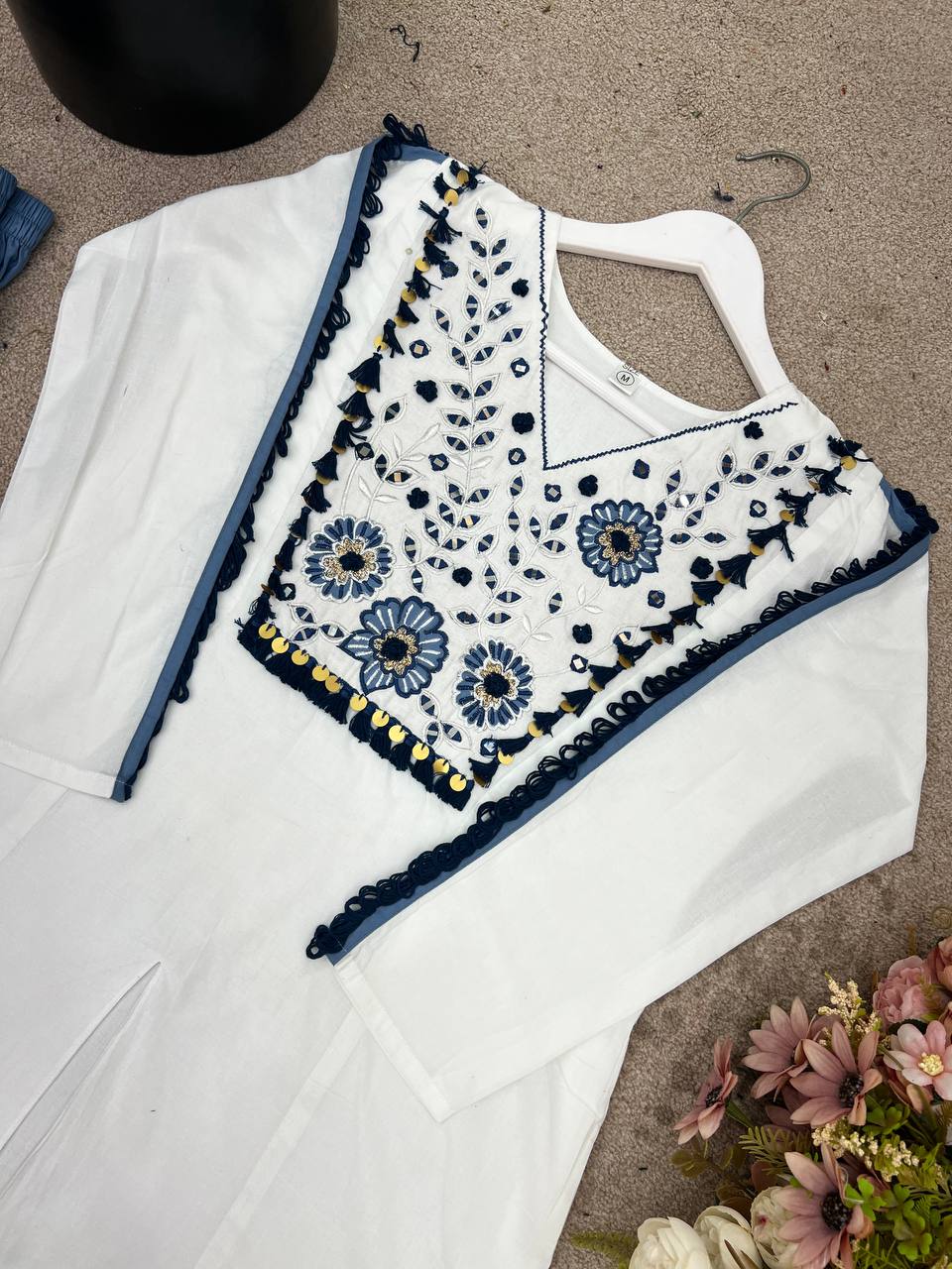 Stylish White Silk With Embroidery Work Co-ord Set