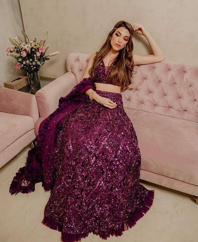 Attractive Wine Color Velvet With Sequence Work Designer Lehenga