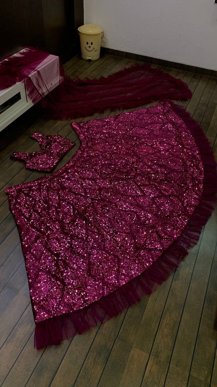 Attractive Wine Color Velvet With Sequence Work Designer Lehenga