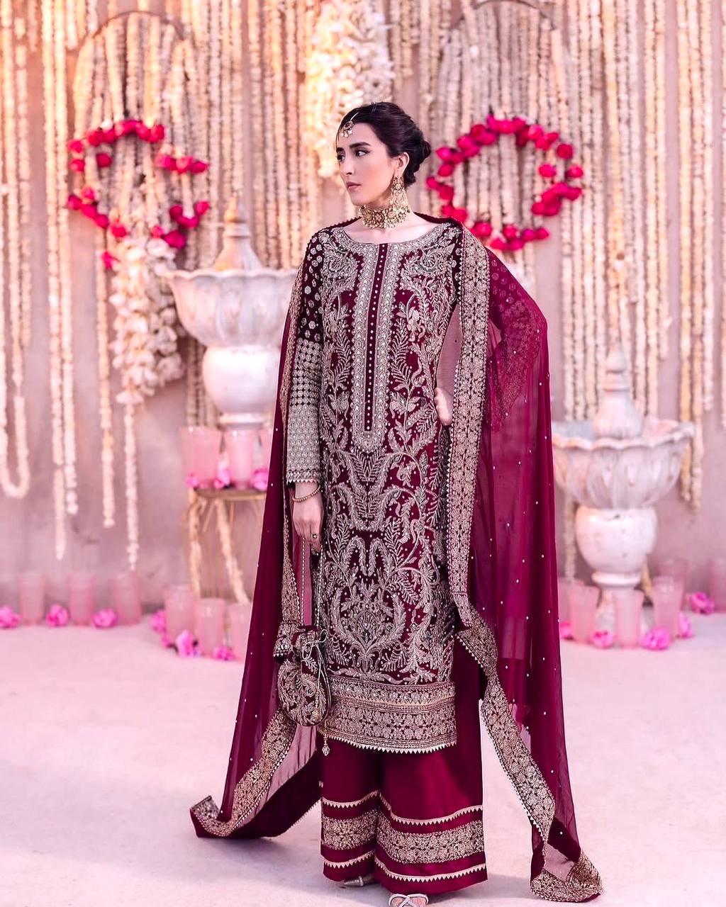 Stylish Rani Pink Georgette Sequence Work Straight Salwar Suit