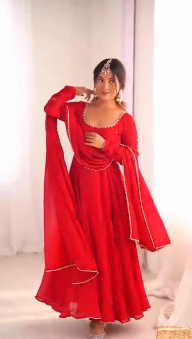 Awesome Red Color Flared Georgette Gown