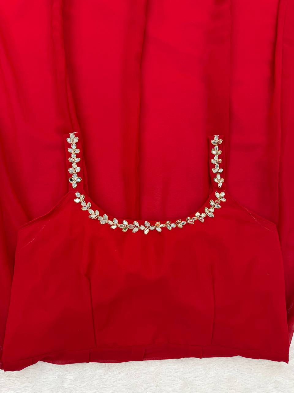 Attractive Red Color Mirror Work Anarkali Suit