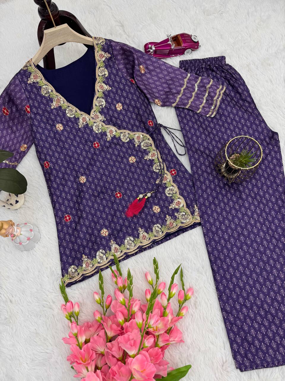 Admiring Purple Color Embroidery Palazzo Suit