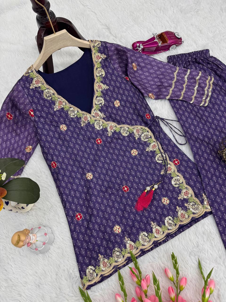 Admiring Purple Color Embroidery Palazzo Suit