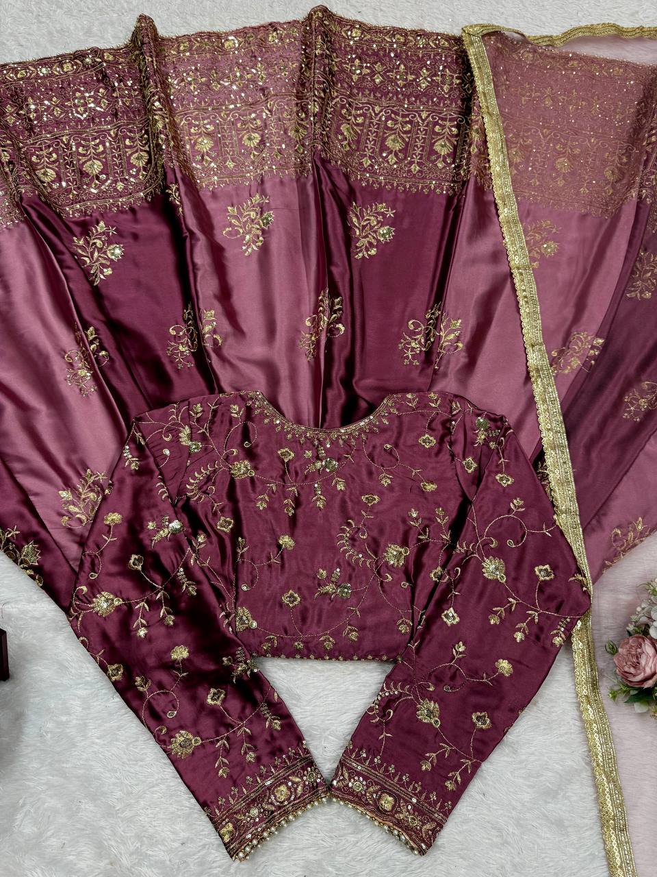 Beautiful Wine Color Thread Work Anarkali Gown