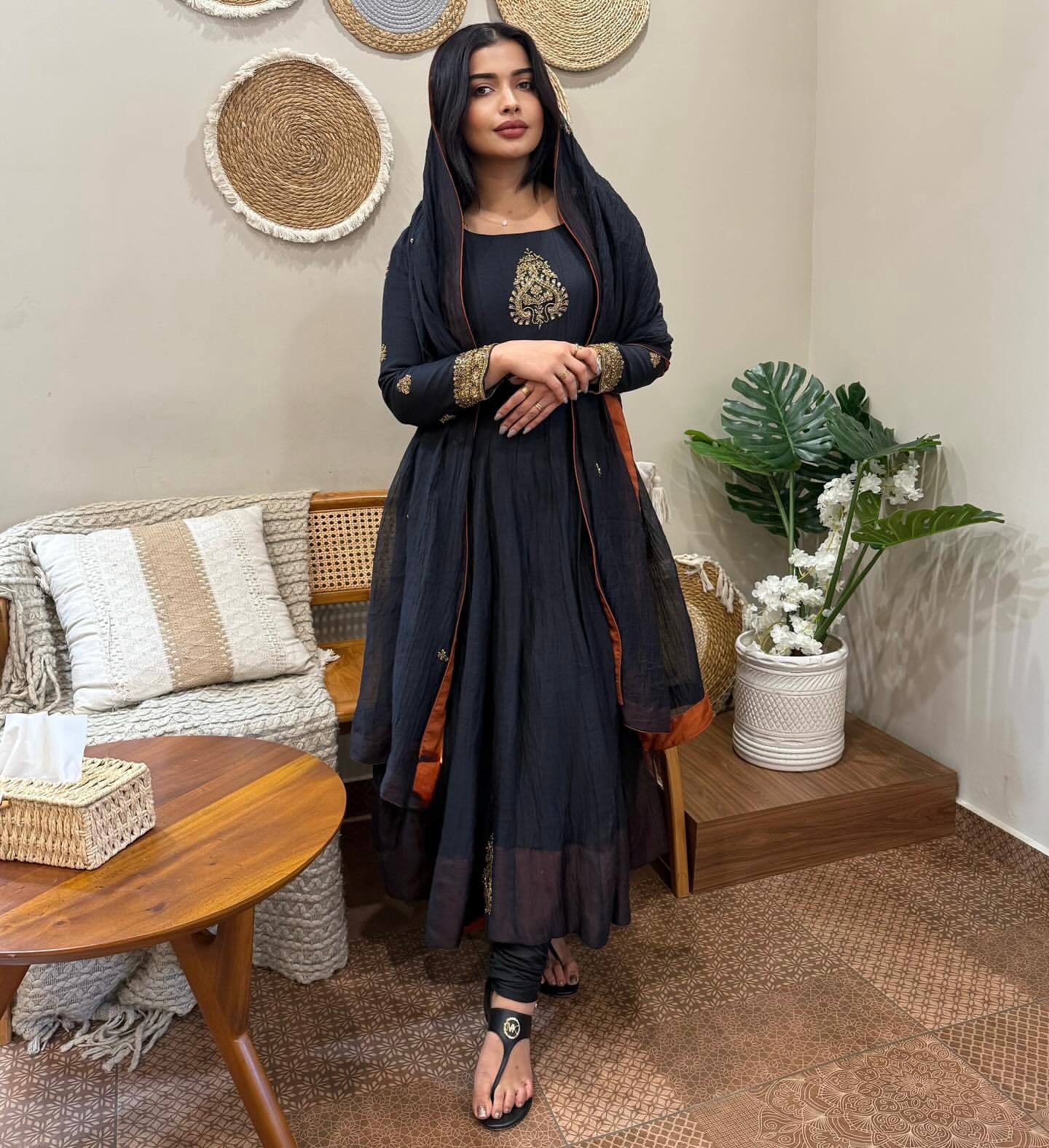 Beautiful Black Color Georgette Embroidery Gown