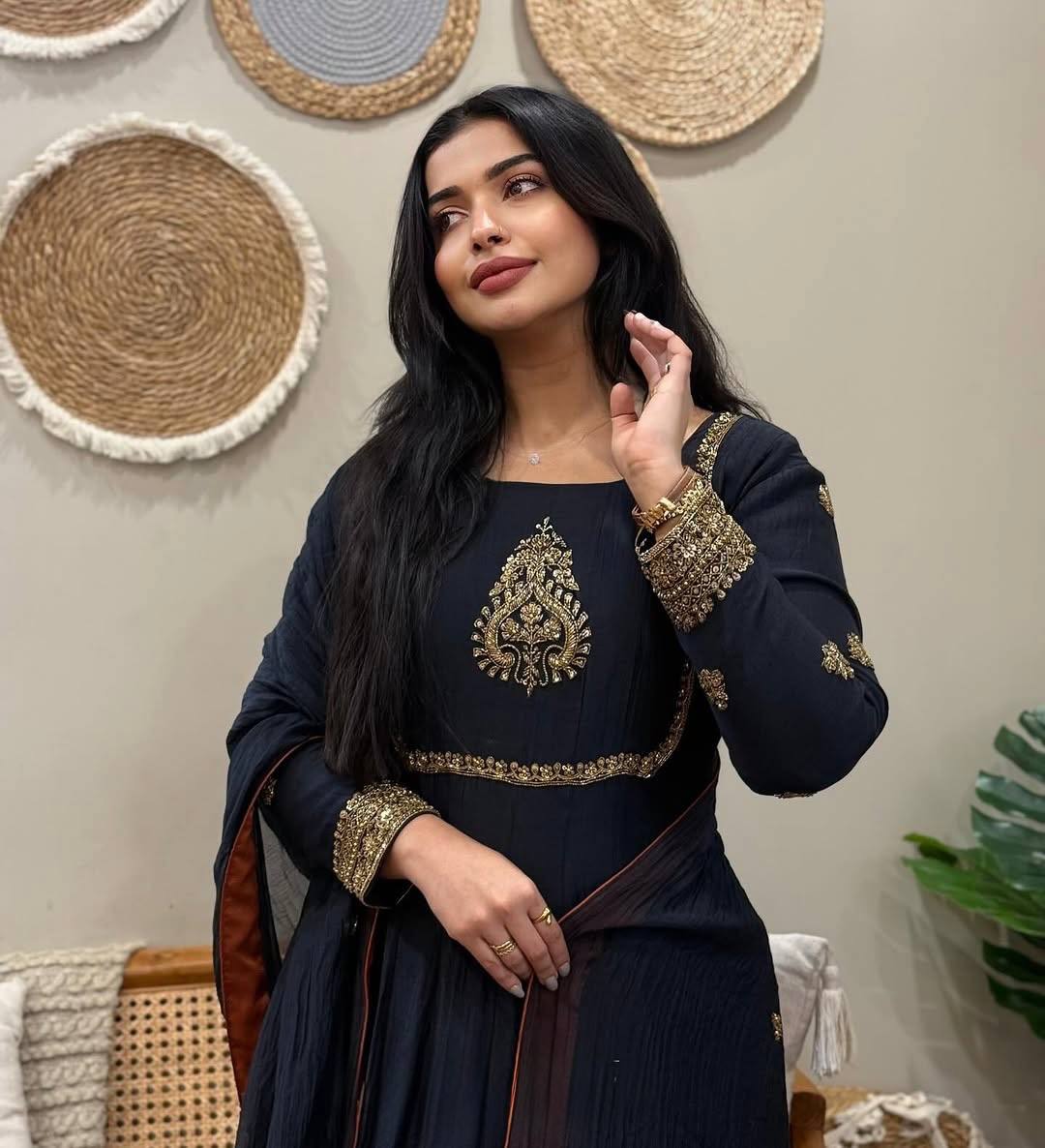 Beautiful Black Color Georgette Embroidery Gown