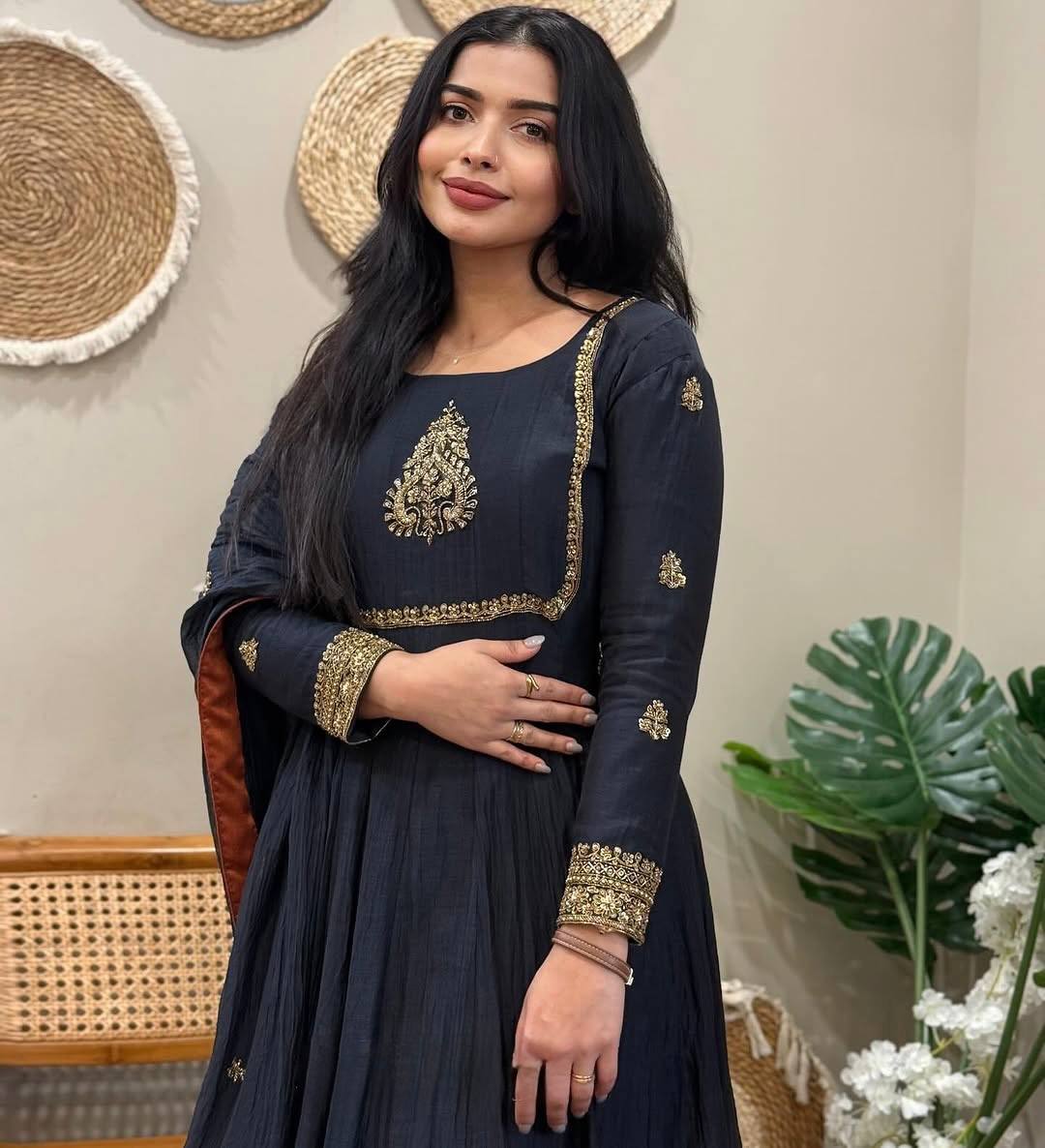 Beautiful Black Color Georgette Embroidery Gown