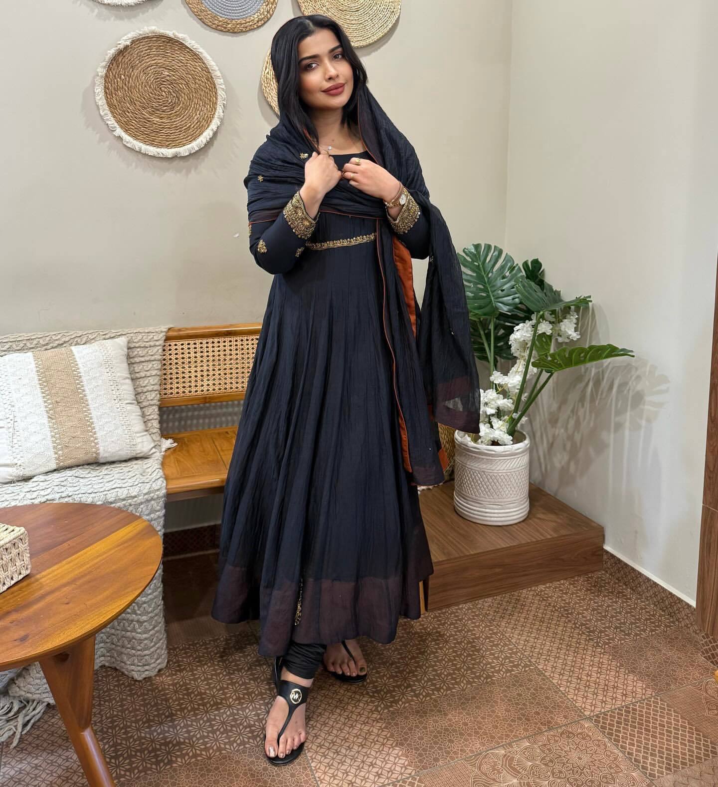 Beautiful Black Color Georgette Embroidery Gown