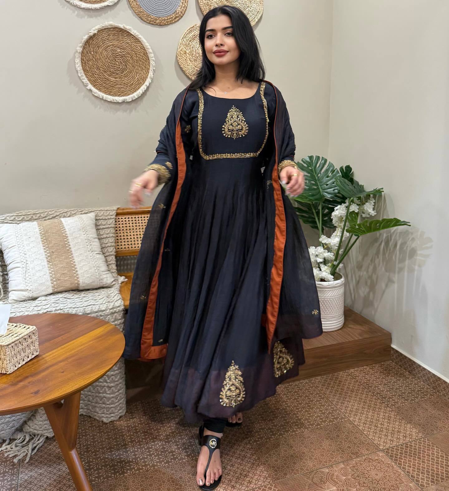 Beautiful Black Color Georgette Embroidery Gown
