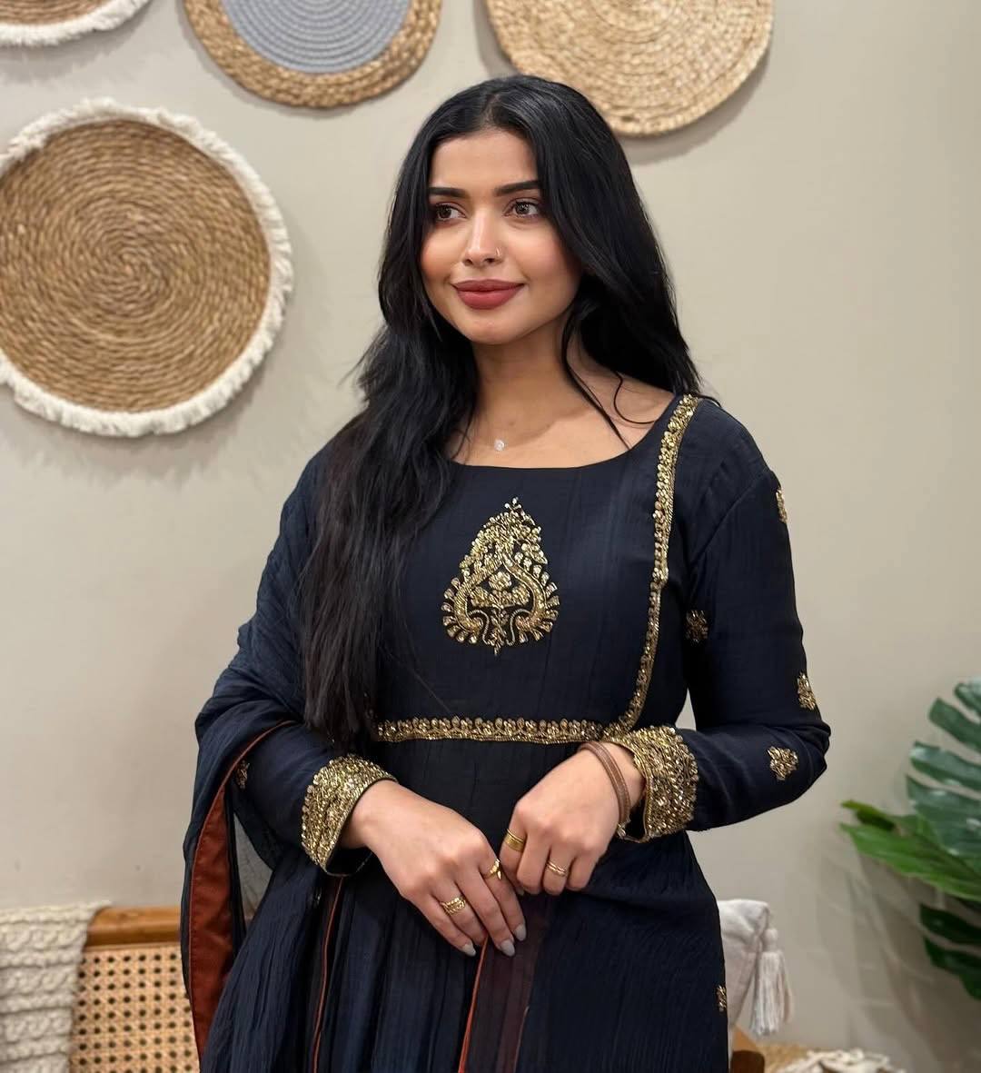 Beautiful Black Color Georgette Embroidery Gown