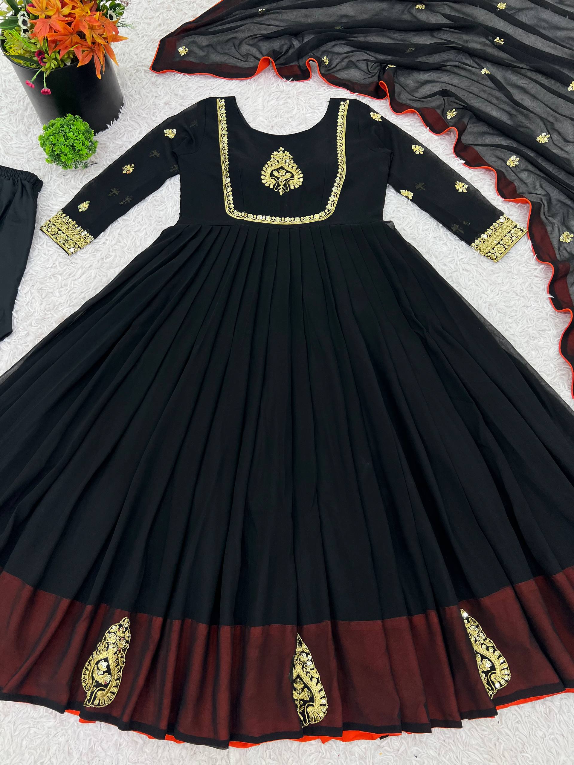 Beautiful Black Color Georgette Embroidery Gown