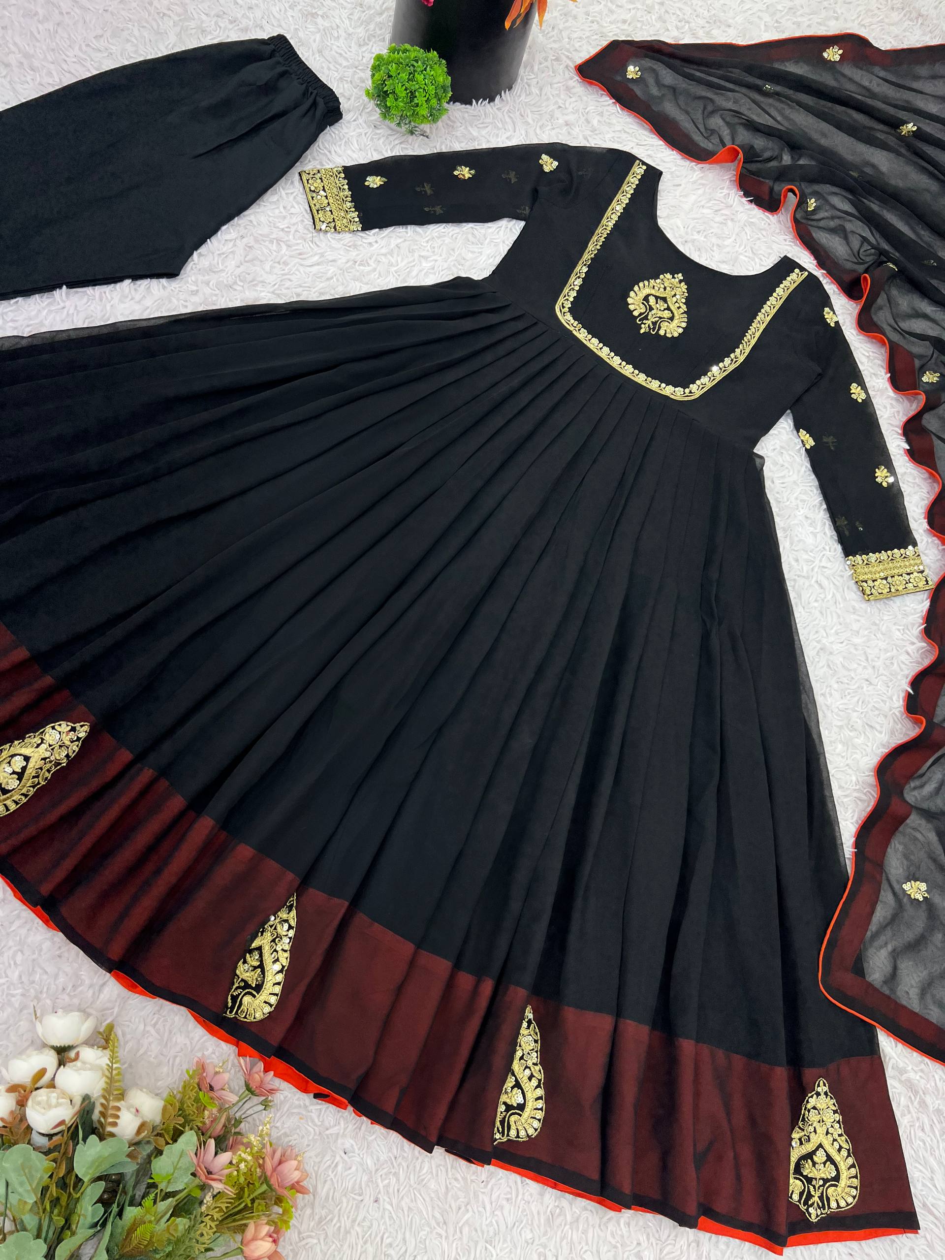 Beautiful Black Color Georgette Embroidery Gown