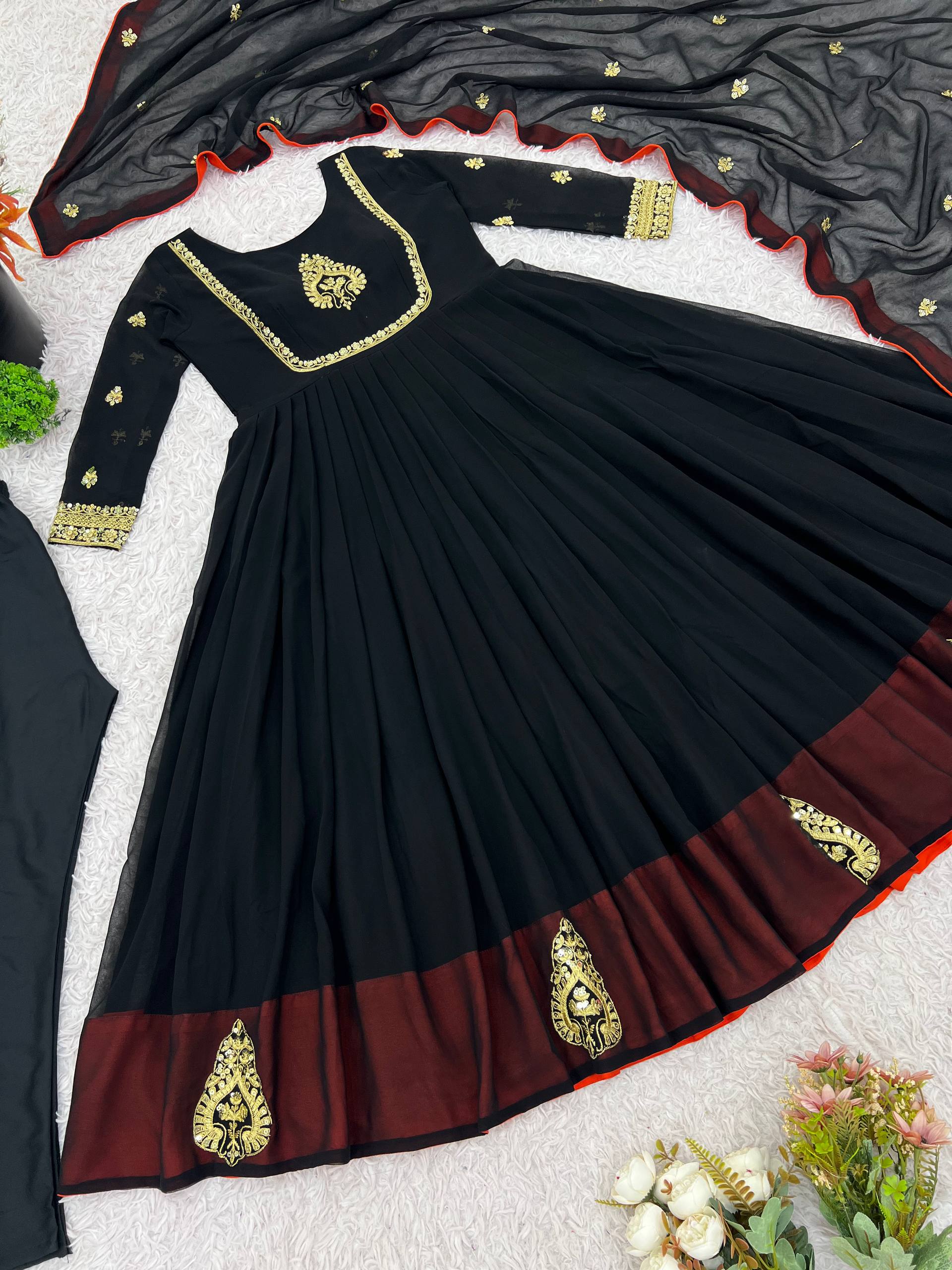 Beautiful Black Color Georgette Embroidery Gown
