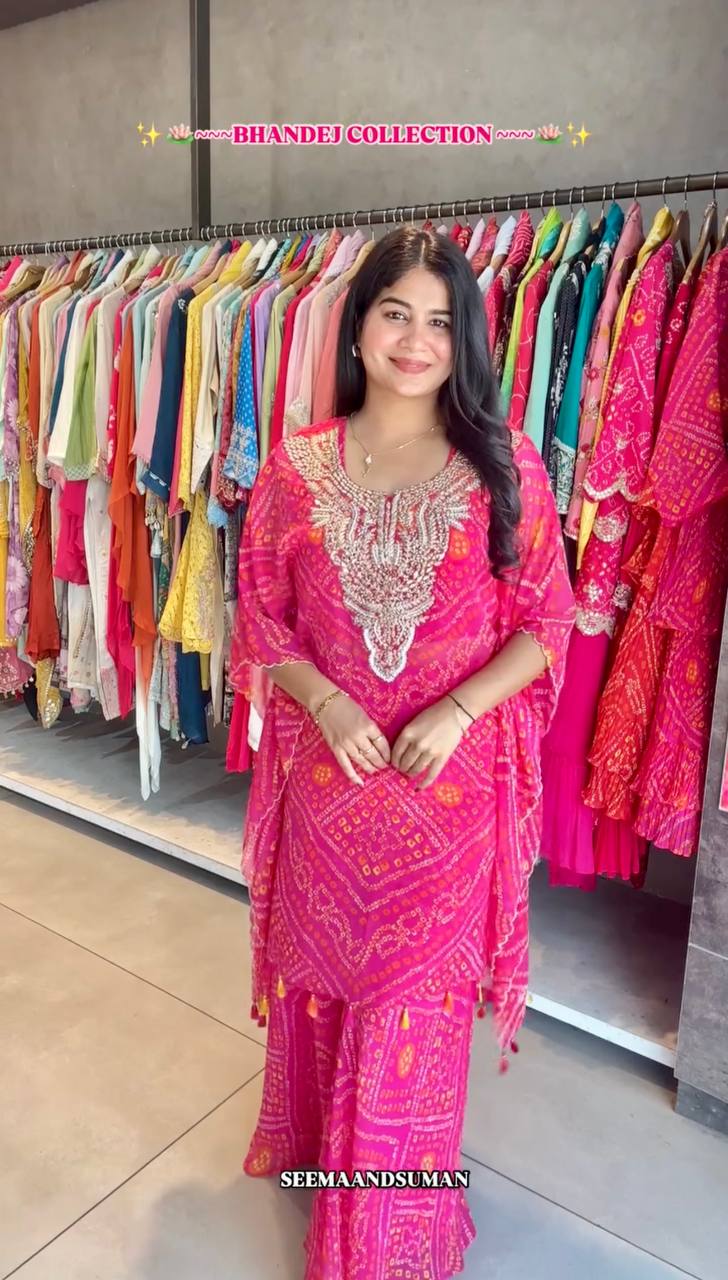 Attractive Pink Digital Printed Georgette Sharara Suit