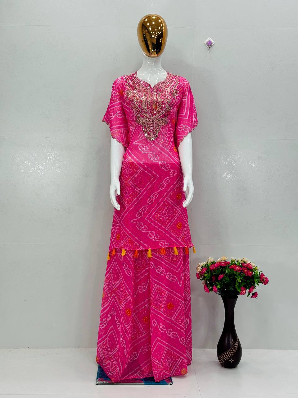 Attractive Pink Digital Printed Georgette Sharara Suit