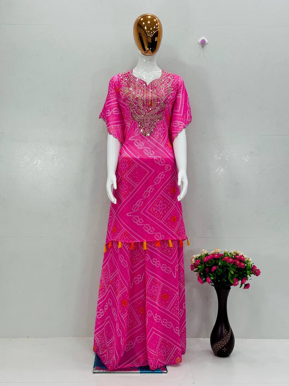 Attractive Pink Digital Printed Georgette Sharara Suit