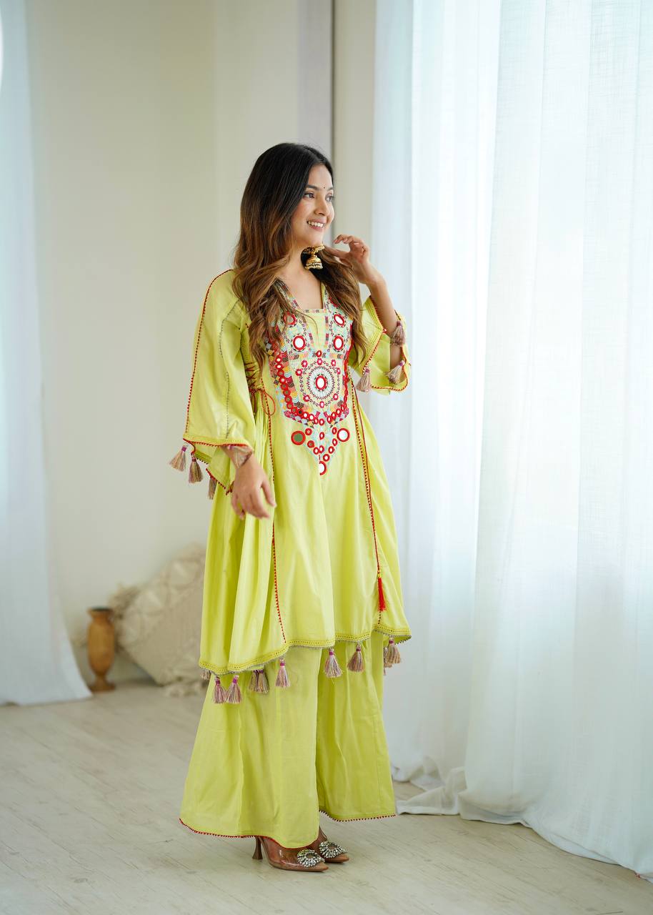 Stylish Pista Color Work  Embroidery With Sequence Work Co-ord Set