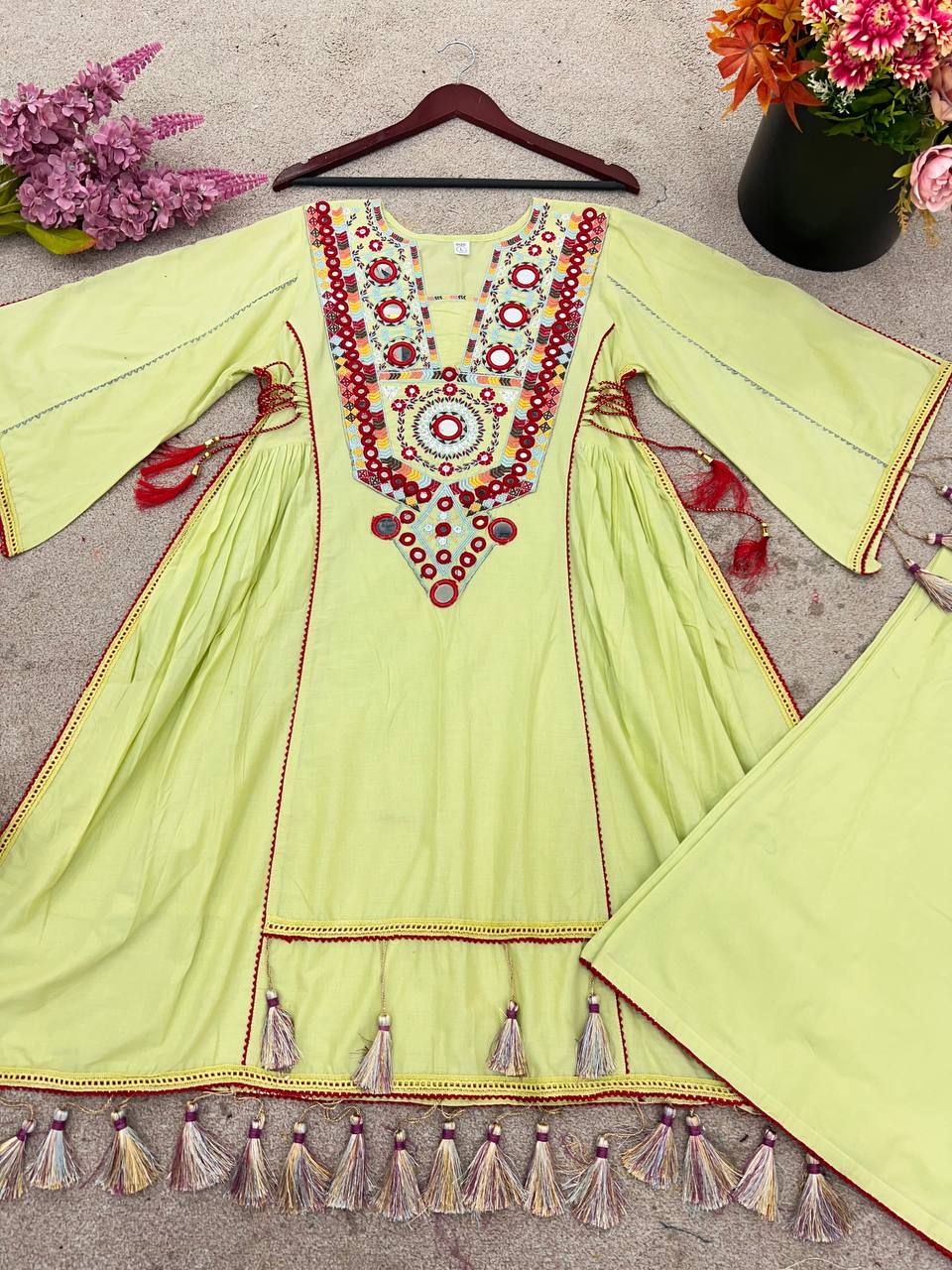 Stylish Pista Color Work  Embroidery With Sequence Work Co-ord Set