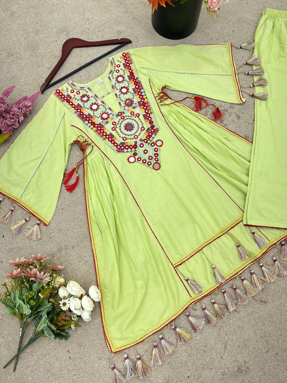 Stylish Pista Color Work  Embroidery With Sequence Work Co-ord Set