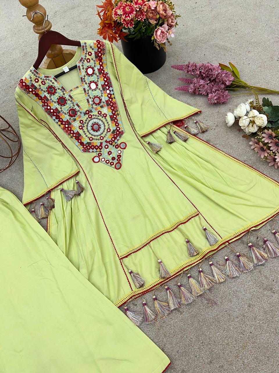 Stylish Pista Color Work  Embroidery With Sequence Work Co-ord Set