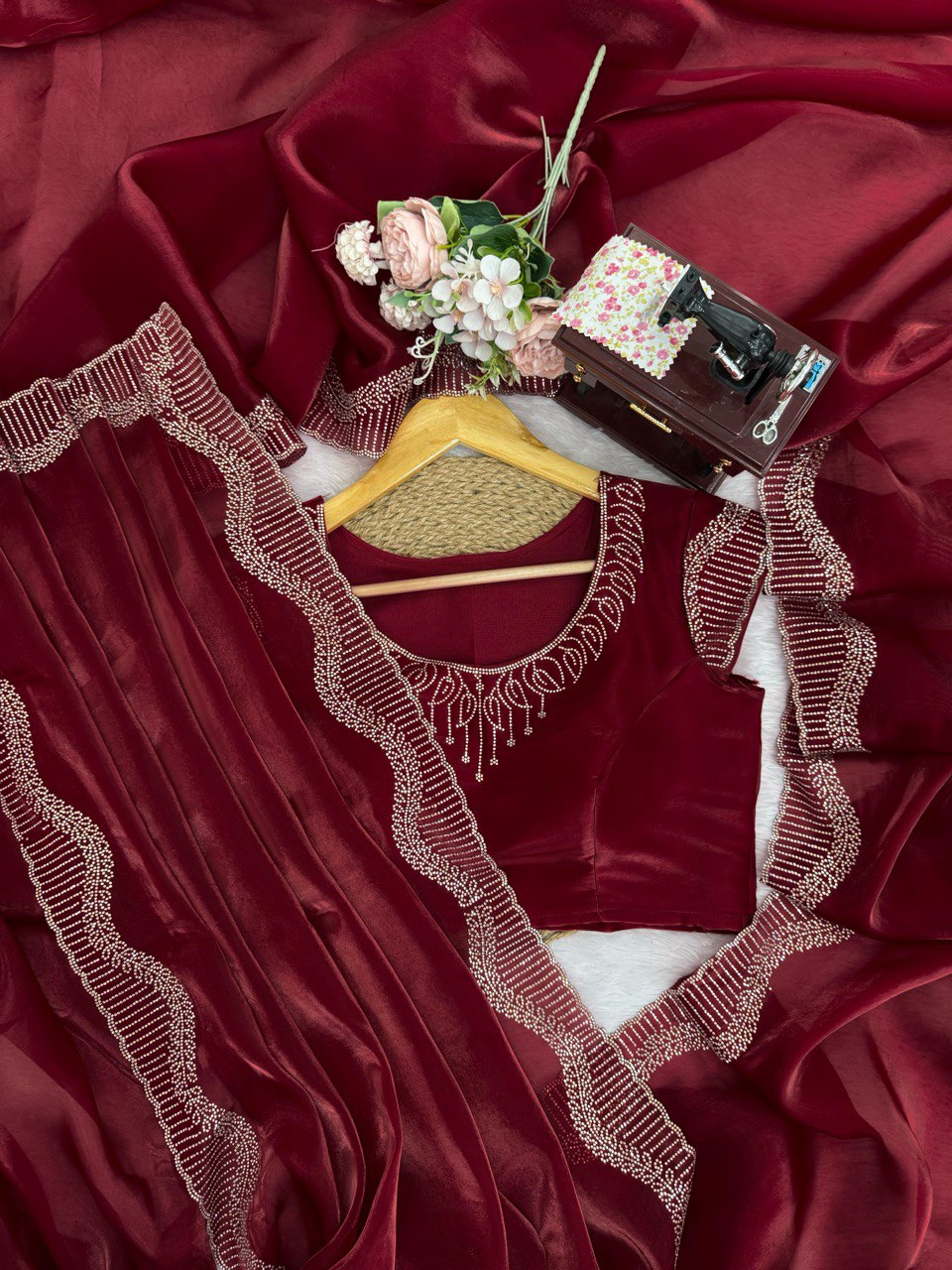 Captivating Maroon Color Jimmy Choo Saree