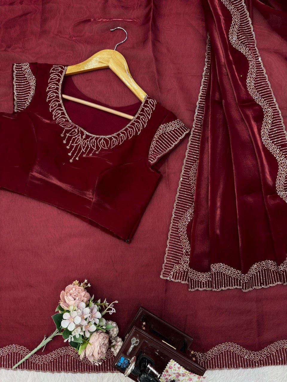 Captivating Maroon Color Jimmy Choo Saree