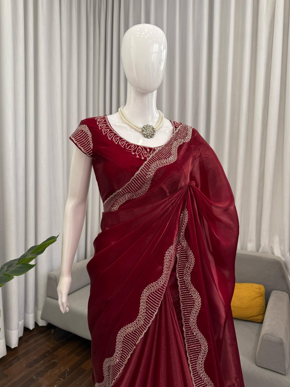Captivating Maroon Color Jimmy Choo Saree