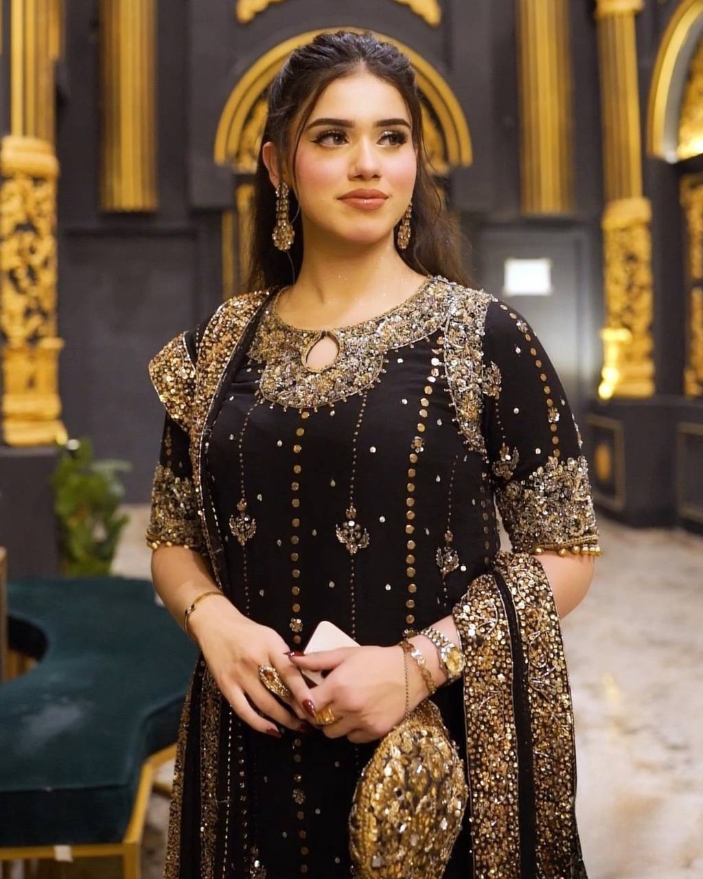 Stylish Black Georgette Sequence Work Palazzo Suit