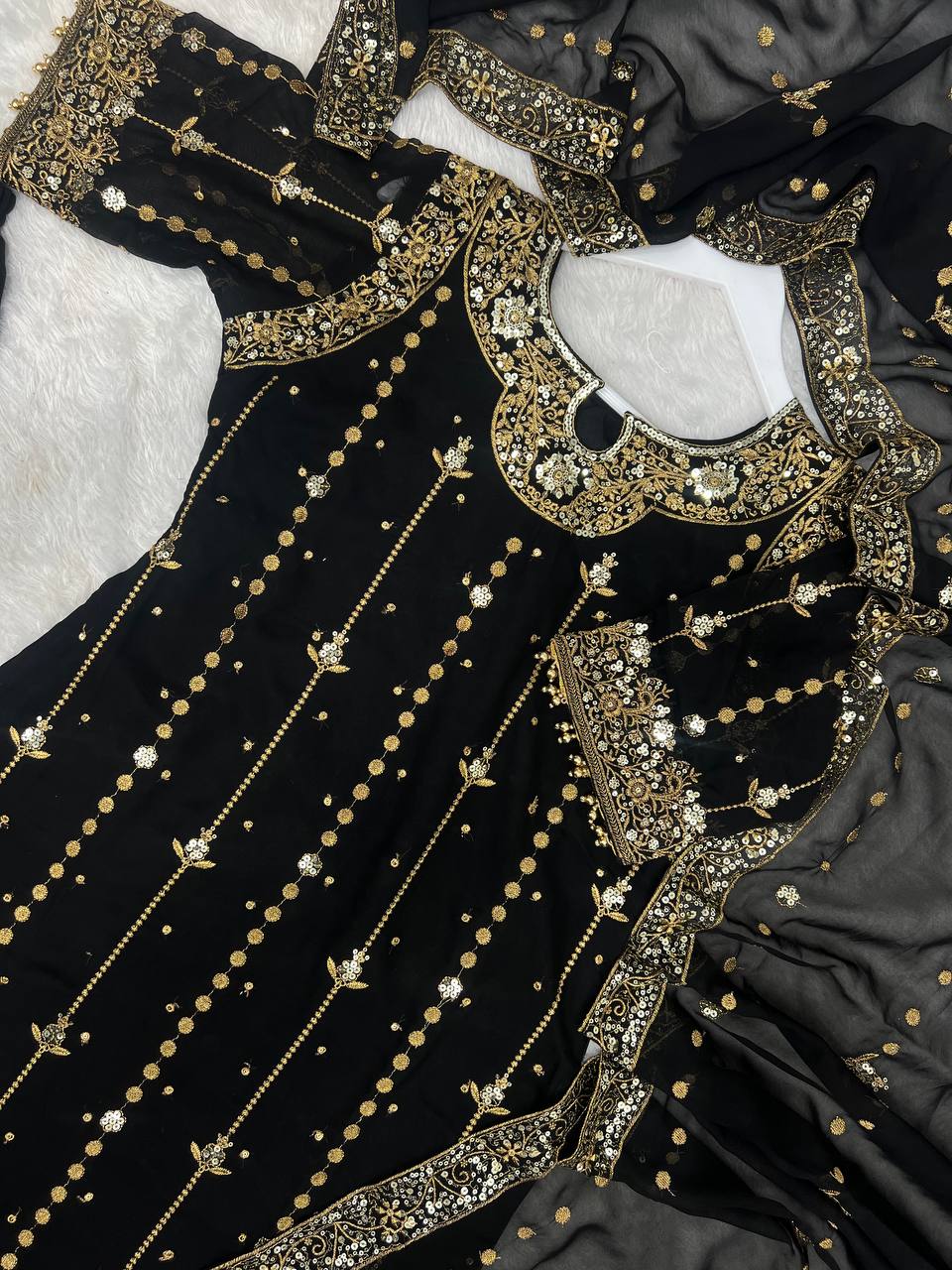 Stylish Black Georgette Sequence Work Palazzo Suit